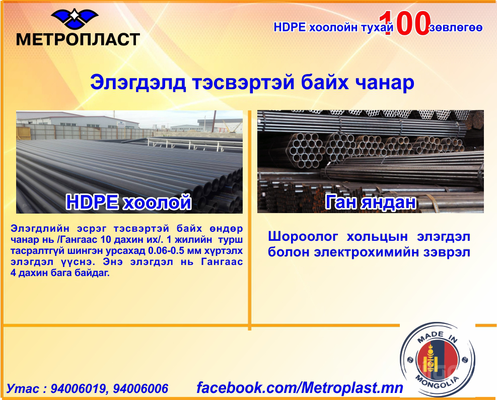 HDPE хоолойн үндэсний үйлдвэр "Метропласт" ХХК. HDPE 100 зөвлөгөө