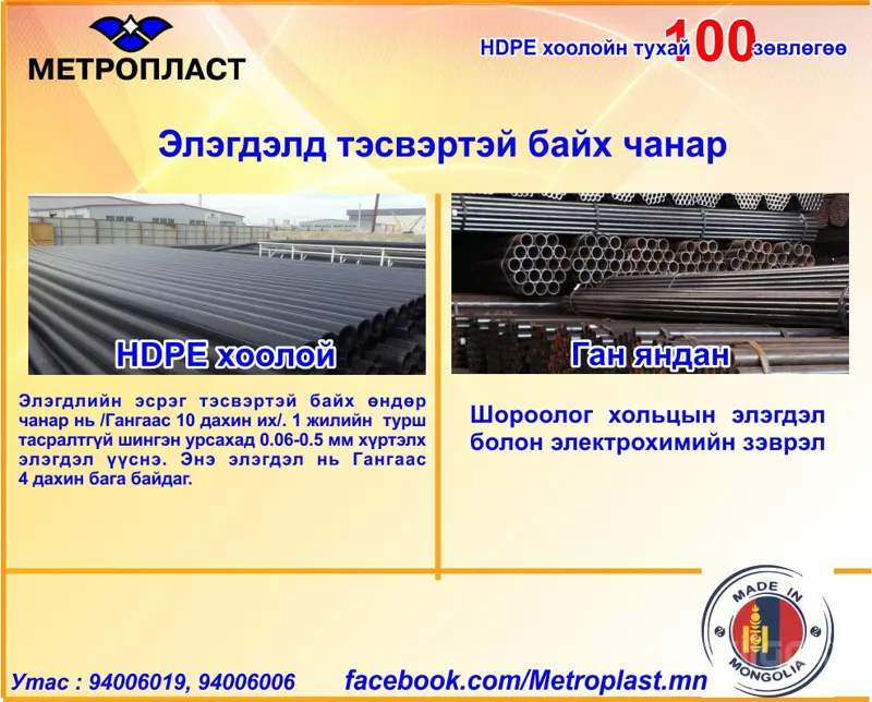 HDPE хоолойн үндэсний үйлдвэр "Метропласт" ХХК. HDPE 100 зөвлөгөө