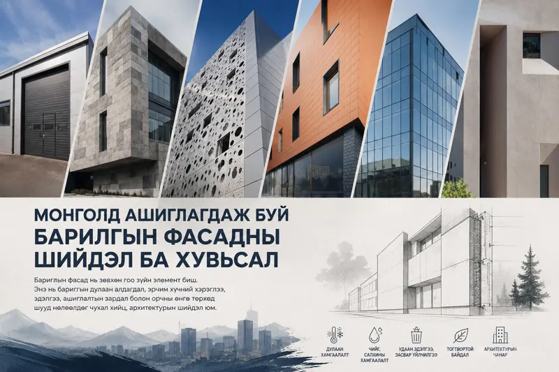МОНГОЛД АШИГЛАГДАЖ БУЙ БАРИЛГЫН ФАСАДНЫ ШИЙДЭЛ БА ХУВЬСАЛ